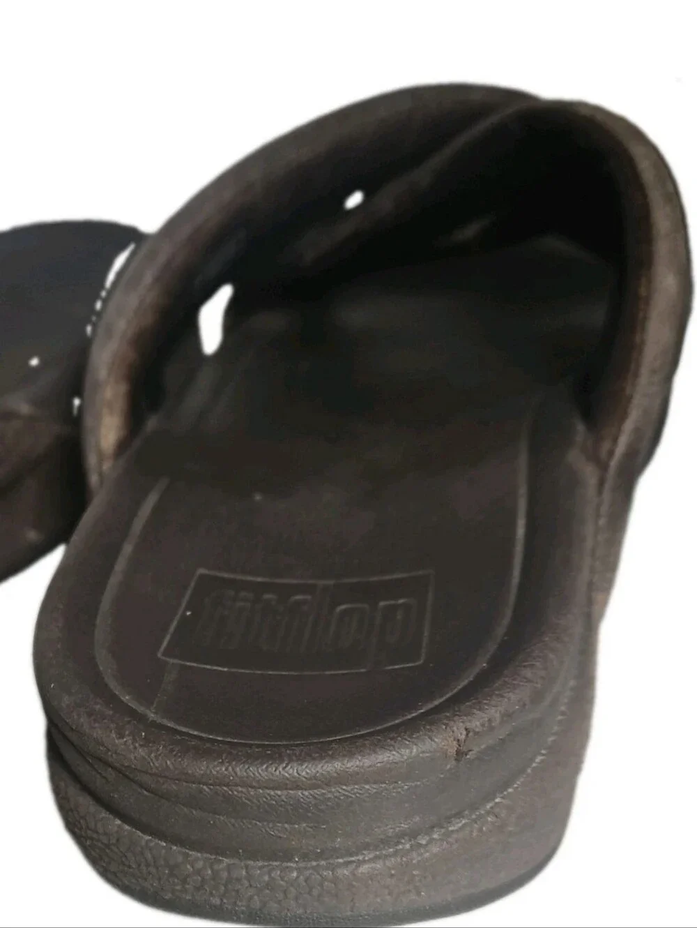 FitFlop men Brown Leather Slide Sandals Slip-On Solid 10.5 Standard[8D